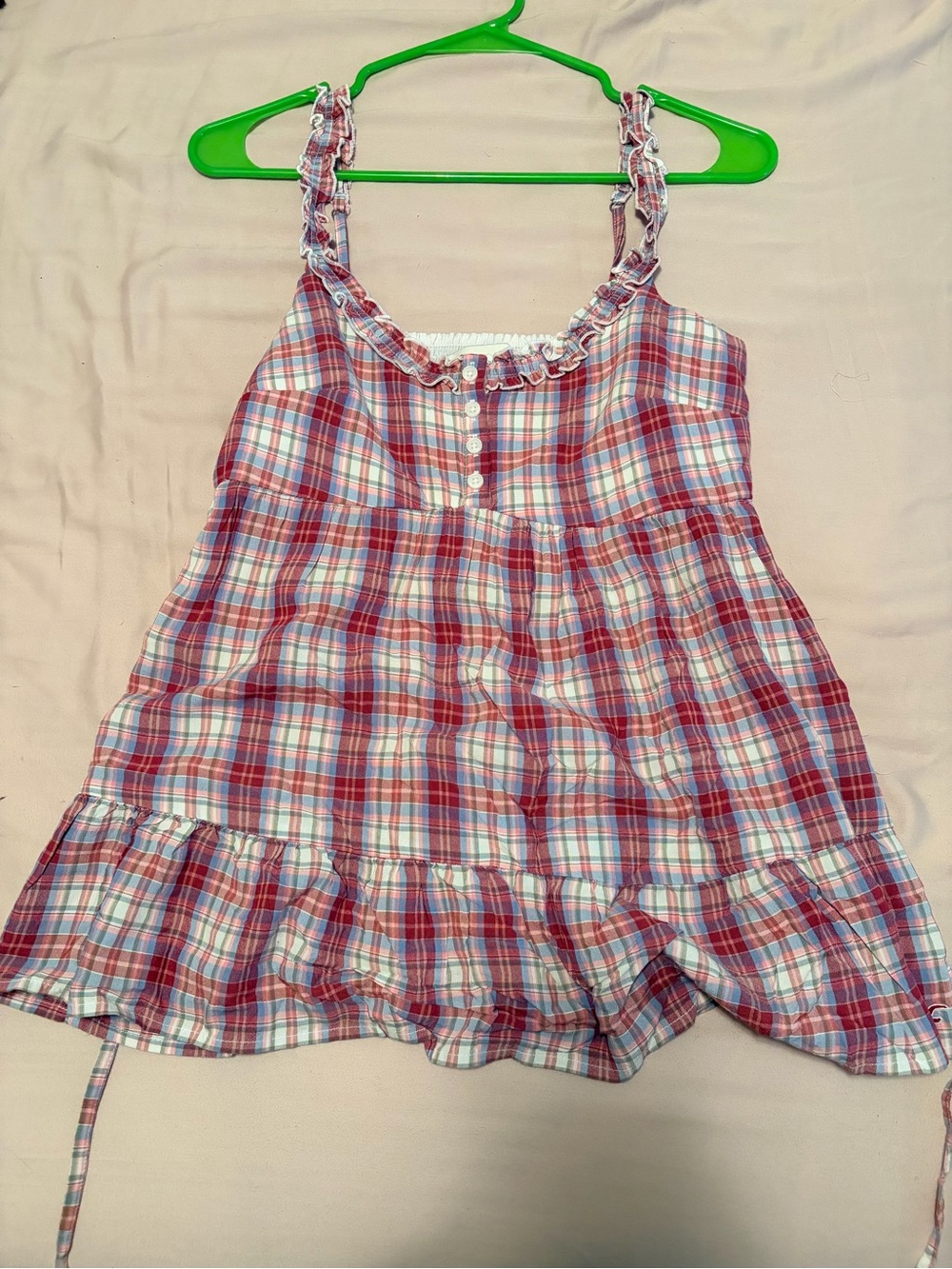 Hollister Pink Red Plaid Ruffle-Strap Tank
